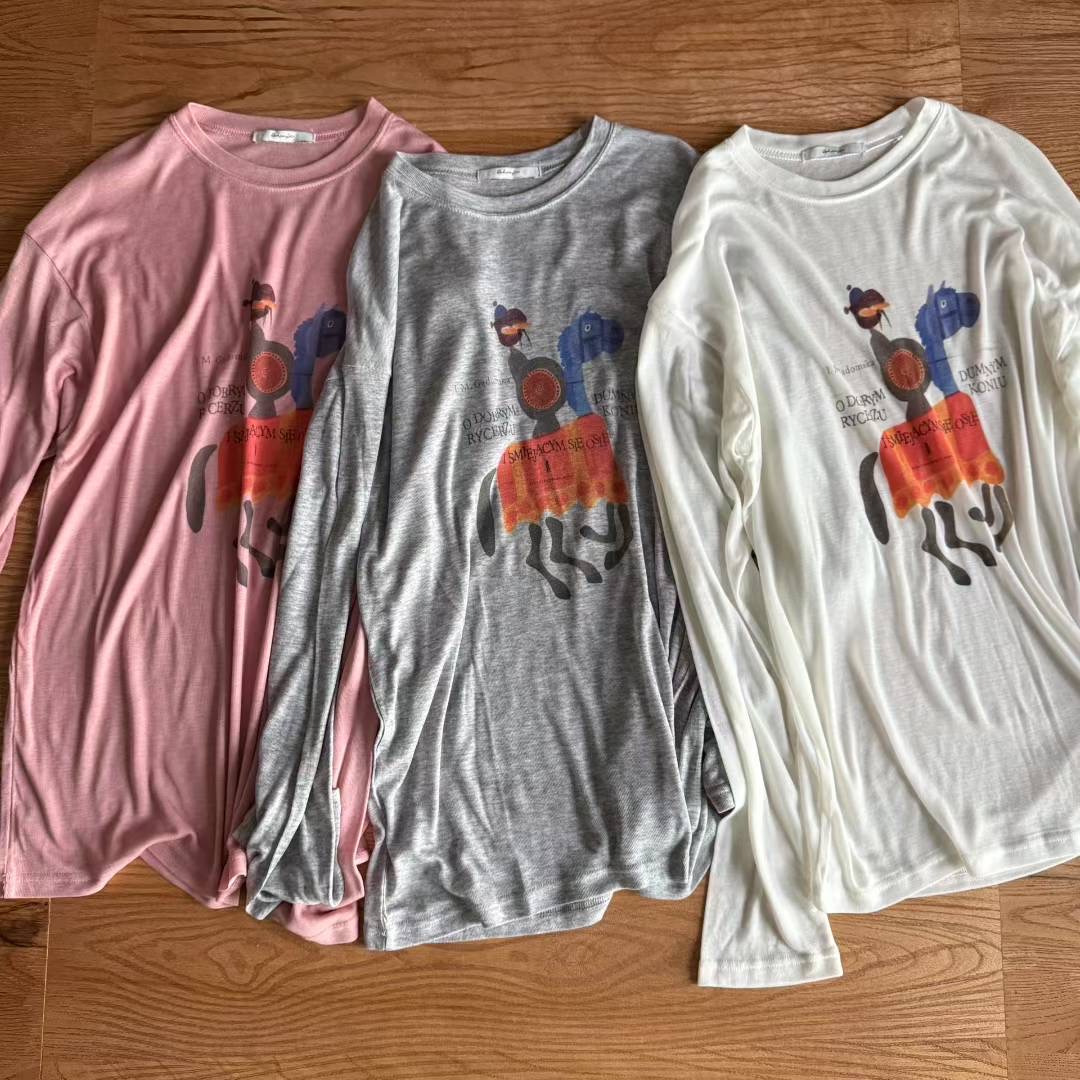 现 25早秋新款韩国东大门dohwaji 卡通小马印花休闲圆领长袖T恤女