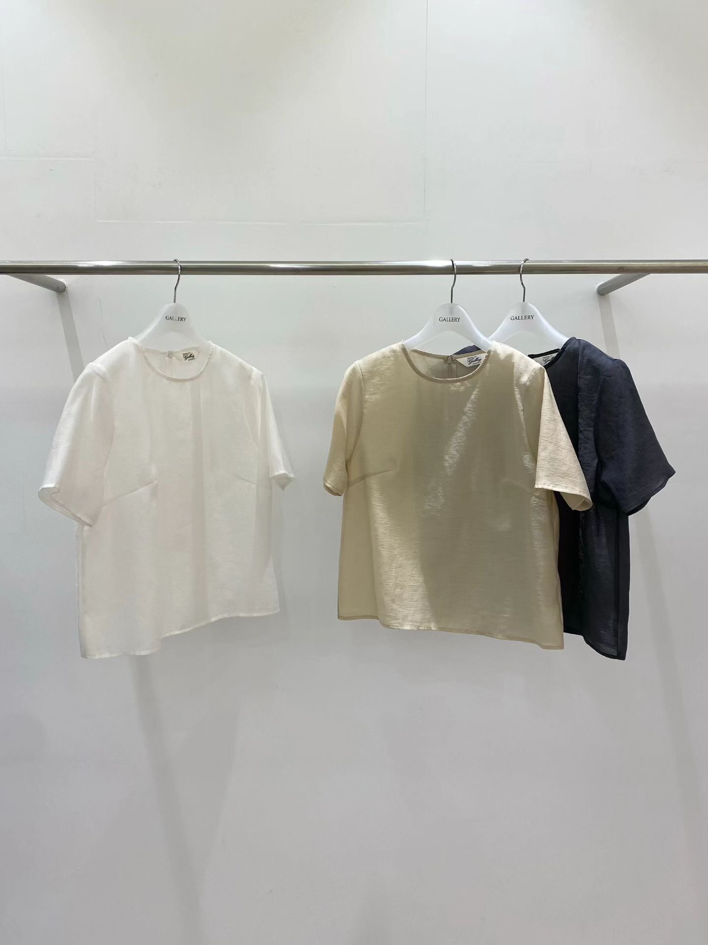 现折速发 韩国东大门26夏季新款 GALLERY圆领百搭微透短袖上衣T恤