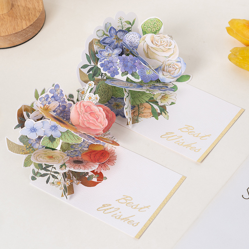 七夕3D立体花朵贺卡教师节生日祝福卡带信封ins风创意卡片