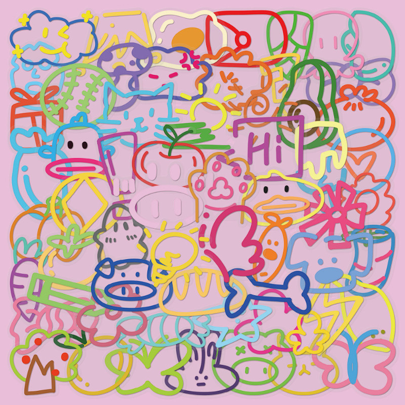 60张多巴胺涂鸦贴纸pet材质防水易撕装饰水杯书桌手机冰箱贴,文具电教/文化用品/商务用品,贴纸/立体贴纸,淘宝优惠券,粉丝福利购,淘宝优惠卷