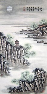 四尺 C14149韩希山手绘山水国画.春江花月夜 画艺佳.字画书画