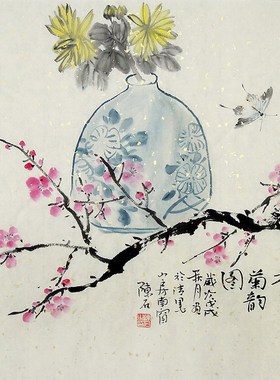 【画艺佳字画书画】C27223陈石手绘花鸟国画.松风菊韵图.三尺斗方