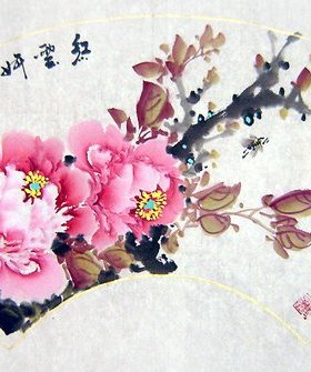 【画艺佳.字画】C17574实力派画家.写意花鸟国画.牡丹.扇面(三尺)