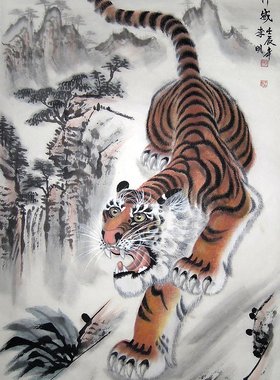 【画艺佳.字画】C19692李明.国画花鸟山水走兽.老虎.下山虎(三尺)