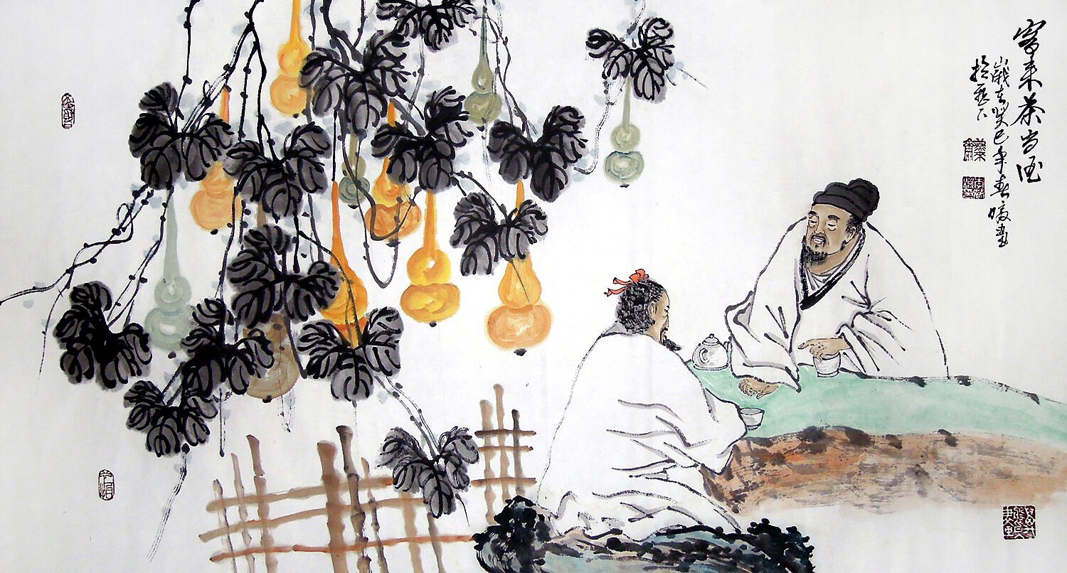 【画艺佳.字画书画】c22553李春暖花鸟人物国画.客来茶当酒(三尺)