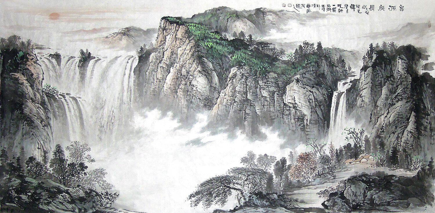【画艺佳.书画】C22088美协会员真迹.字画国画山水.泉源广长.八尺