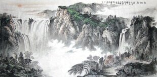 C22088美协会员真迹.字画国画山水.泉源广长.八尺 画艺佳.书画