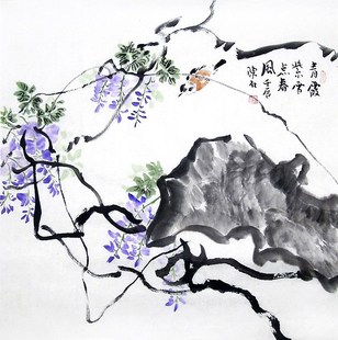 饰.四尺斗方 陈石纯手绘写意花鸟国画.宣纸书画.装 画艺佳.字画