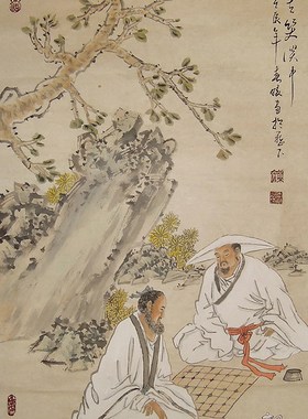 【画艺佳.字画书画】C19706李春暖手绘人物国画收藏品.下棋(三尺)