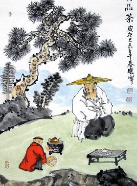 【画艺佳.字画书画】C24830李春暖纯手绘茶文化人物国画真迹.三尺