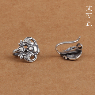 925纯银复古银蝙蝠怀表项链扣头文玩扣子吊坠挂件手工DIY饰品配件