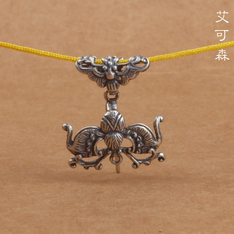 925银蝙蝠吊坠针扣夹扣复古项链挂件扣子diy手工毛衣链配饰材料