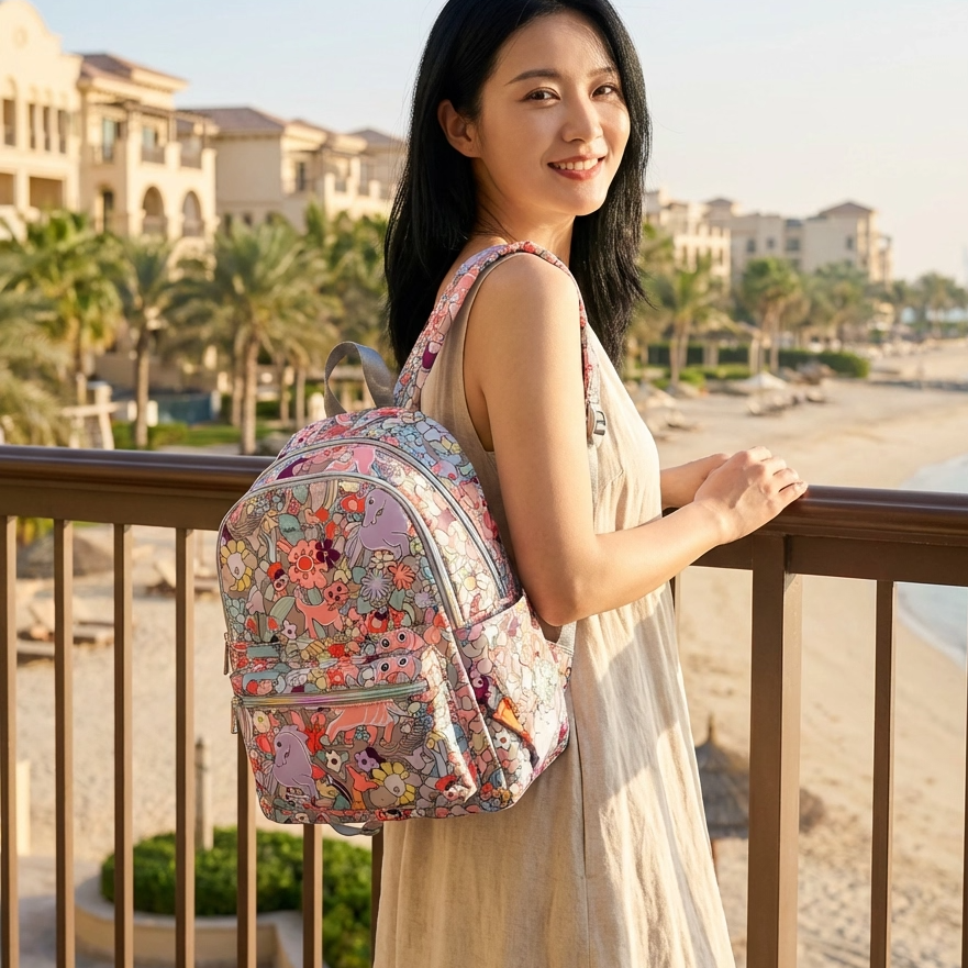 2025年新款大容量多隔层休闲高品质轻便防水帆布双肩包女士包书包