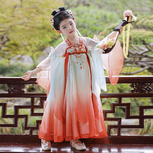【锦鲤】汉服女童春秋新款出游超仙公主裙襦裙新中式古装连衣裙