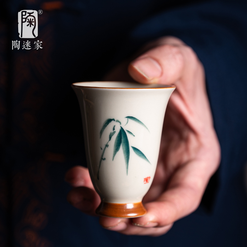 手绘汝窑品茗杯家用茶杯陶瓷主人杯葫芦杯功夫茶具单杯闻香杯