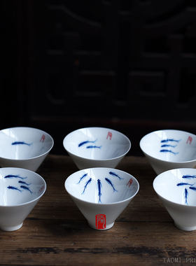 手绘响杯青花陶瓷印花大号