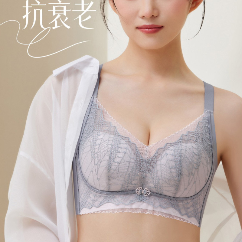 曼蝶莉8382无钢圈文胸中厚B杯聚拢侧收上托提拉舒适内衣胸罩女