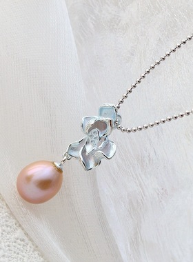 镶天然淡水珍珠925纯银莲花吊坠