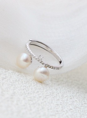 镶天然淡水珍珠简约925纯银戒指