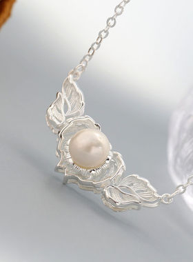 925纯银吊坠配银项链镶天然珍珠