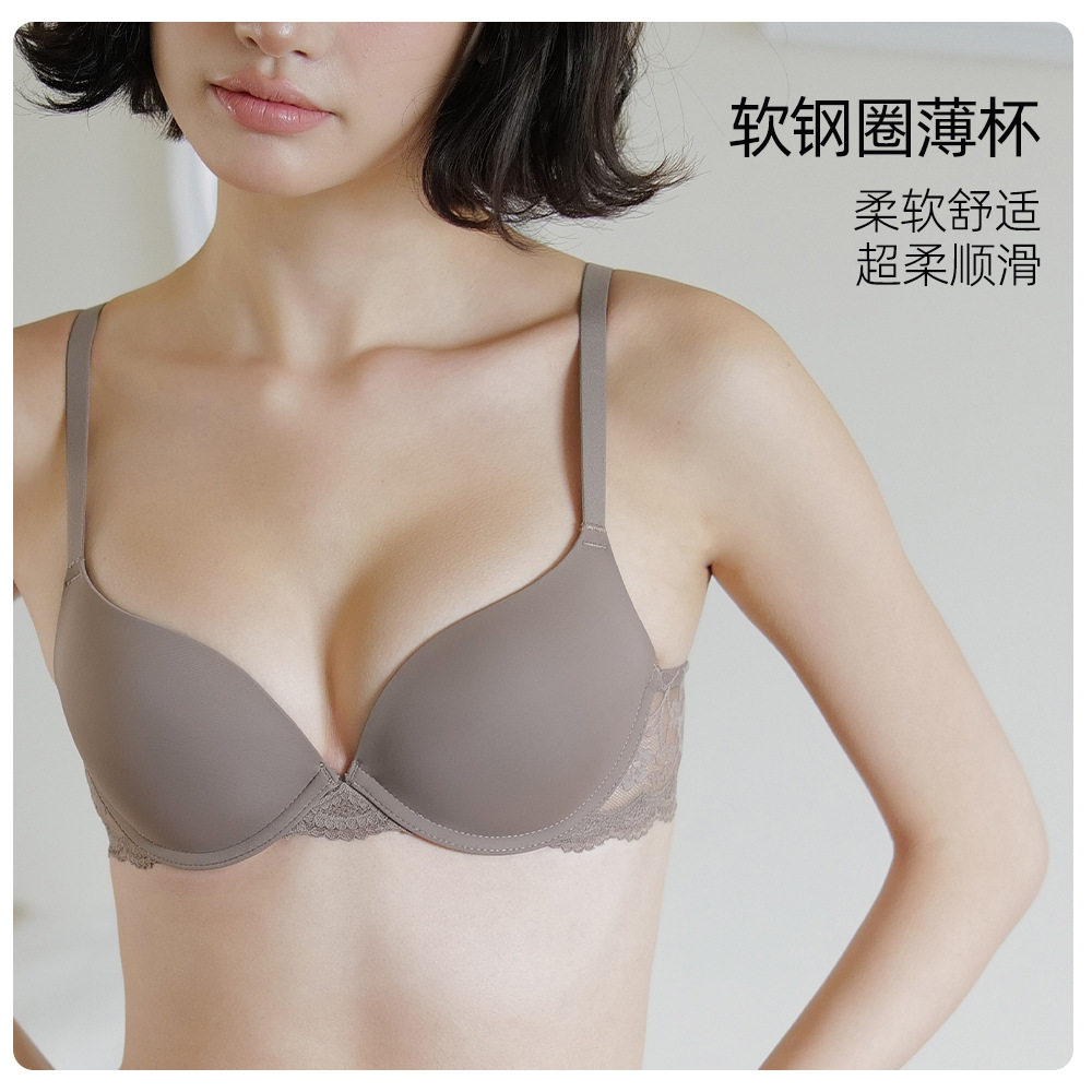 软钢圈聚拢文胸女3/4罩杯蕾丝V型中厚杯舒适内衣yyg10034