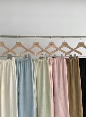 现rumiru韩国东大门代购女2024春季松紧腰糖果色肌理感褶皱休闲裤