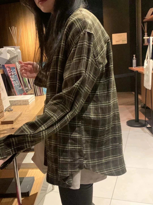 韩国东大门代购underson复古ins风格子撞色格纹长袖衬衫女小个子