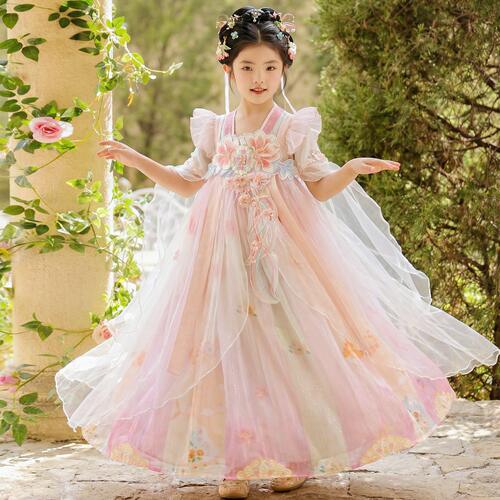2025年春夏新款汉服女童中国风超仙连衣裙儿童表演服襦裙公主裙