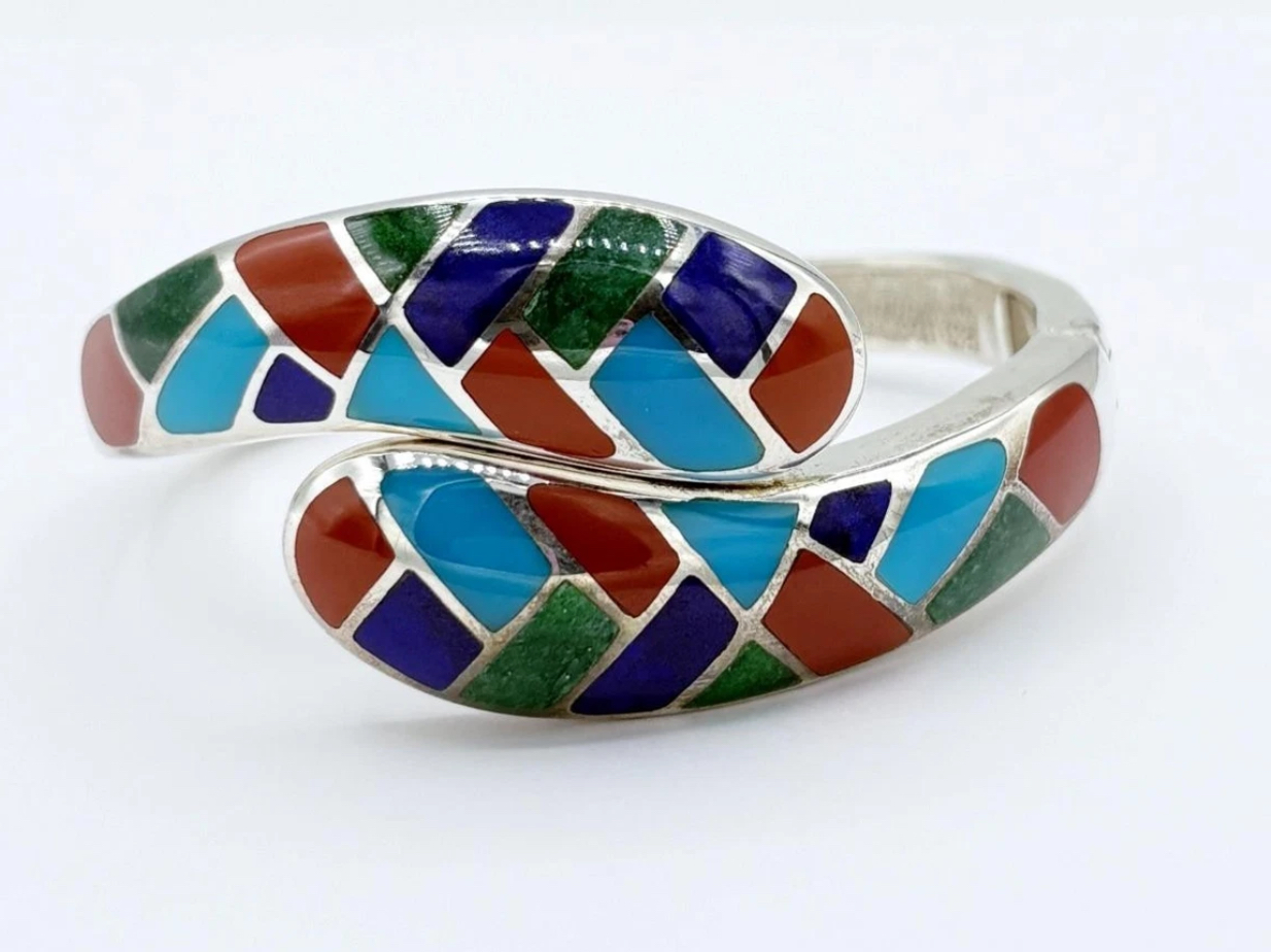 JK设计师签名925银拼接彩宝马赛克蛇镯手镯订金 实价小千私询