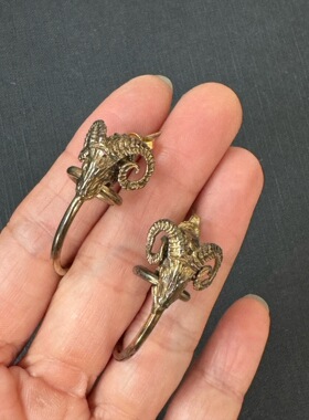 JK中古鎏金浮雕羊头耳坠大圆环 14k金耳针订金链接实价请私询