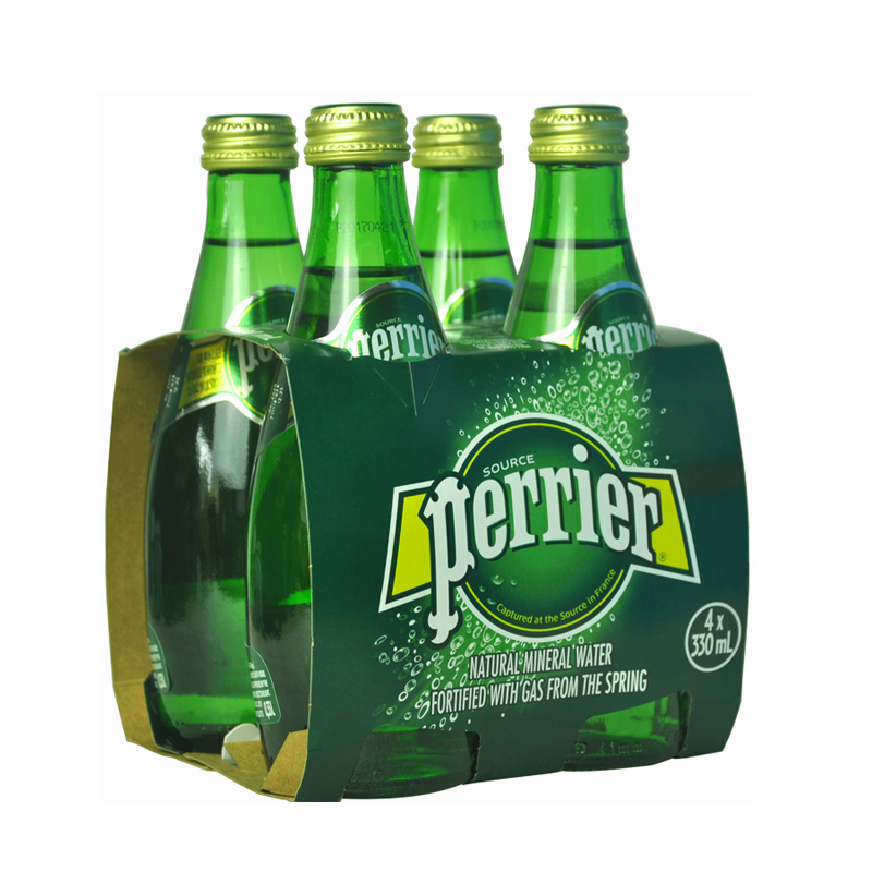 法国进口Perrier巴黎水330ml*4瓶青柠柠檬味饮料含气矿泉水