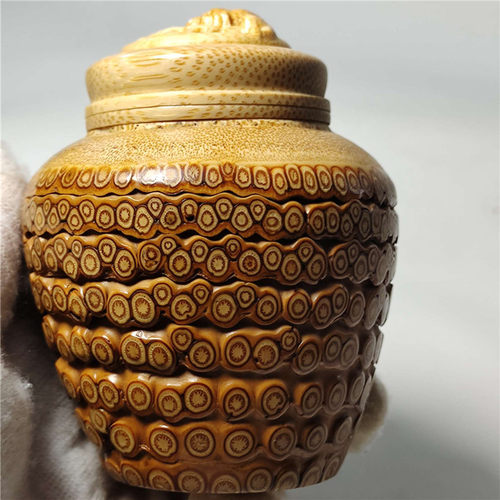 天然玉竹根雕茶叶罐手工满钉湘妃