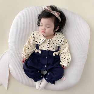 婴儿连体衣服春秋外出套装女宝宝春季0到3个月公主小月龄爬服春装