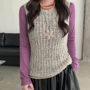 圆领针织韩式 韩版 think春夏无袖 you 复古百搭背心女264 高级新款