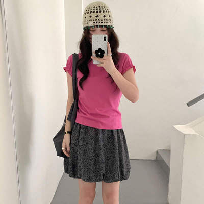 韩版高级十三行春夏圆领短袖韩式时尚通勤上衣T恤女拼接you thin