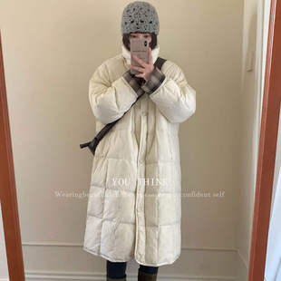 韩版高级think十三行冬季中长款格子袖口韩系开衫羽绒服外套1621