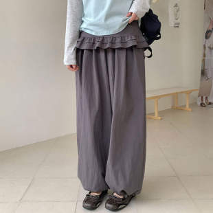 韩系高腰花边直筒宽松两件套长裤 十三行春季 女2635 高级新款 韩版