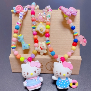 儿童可爱卡通项链女童宝宝彩色串珠颈链kt猫多巴胺生日礼物配饰