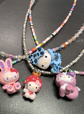 凯蒂猫彩珠项链可爱卡通锁骨链