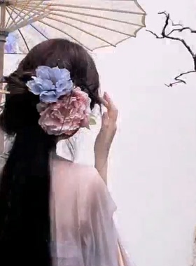 古风牡丹绢花发夹汉服绢花发饰发钗发簪芍药唐风后压花朵SXH1140