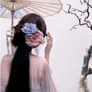 古风牡丹绢花发夹汉服绢花发饰发钗发簪芍药唐风后压花朵SXH1140