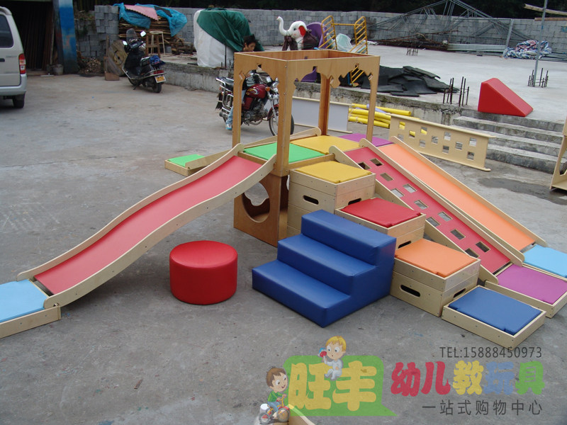 早教 婴幼儿感统训练器材 运动组合滑梯组合木制滑梯教具