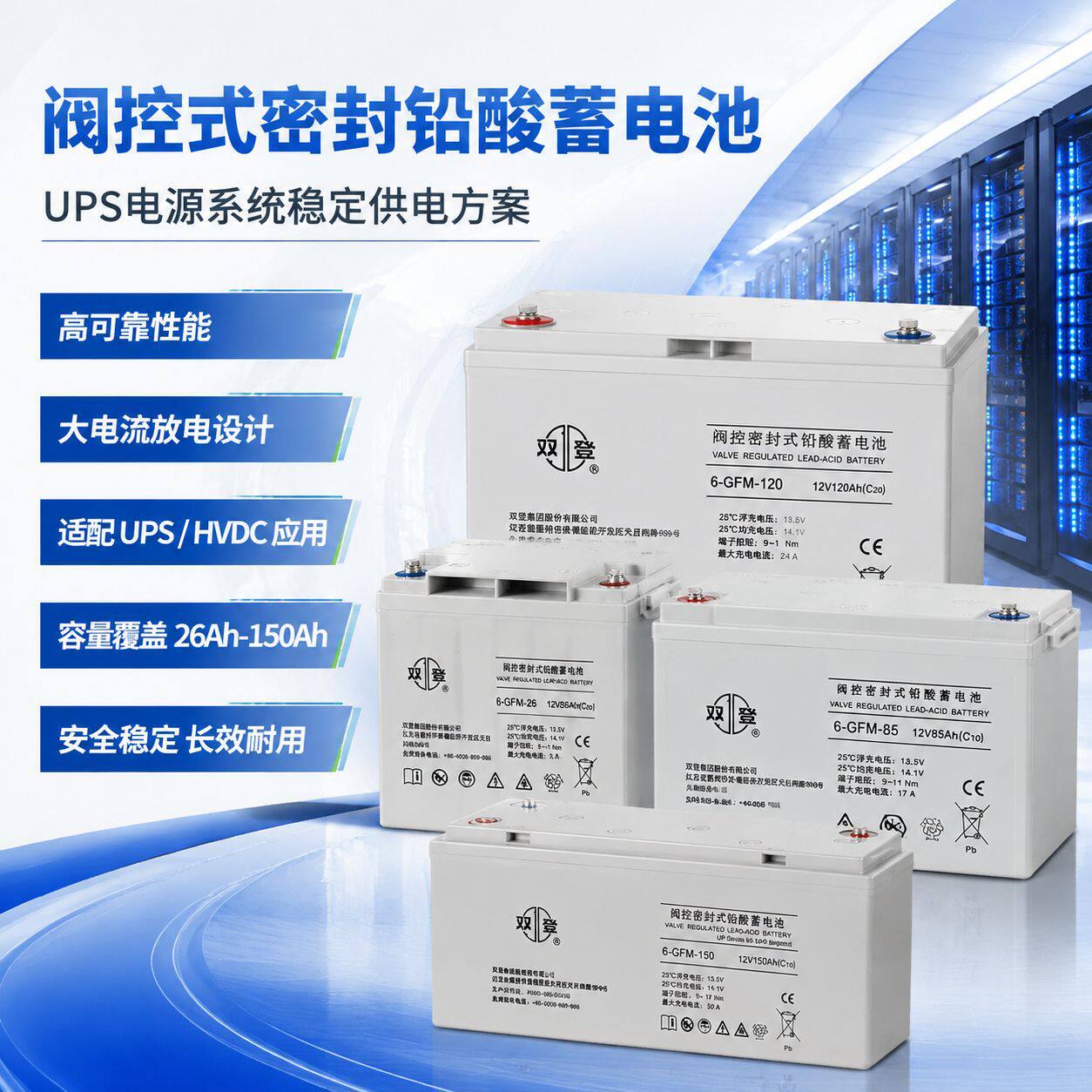 工厂直销双登蓄电池12V100AH双登