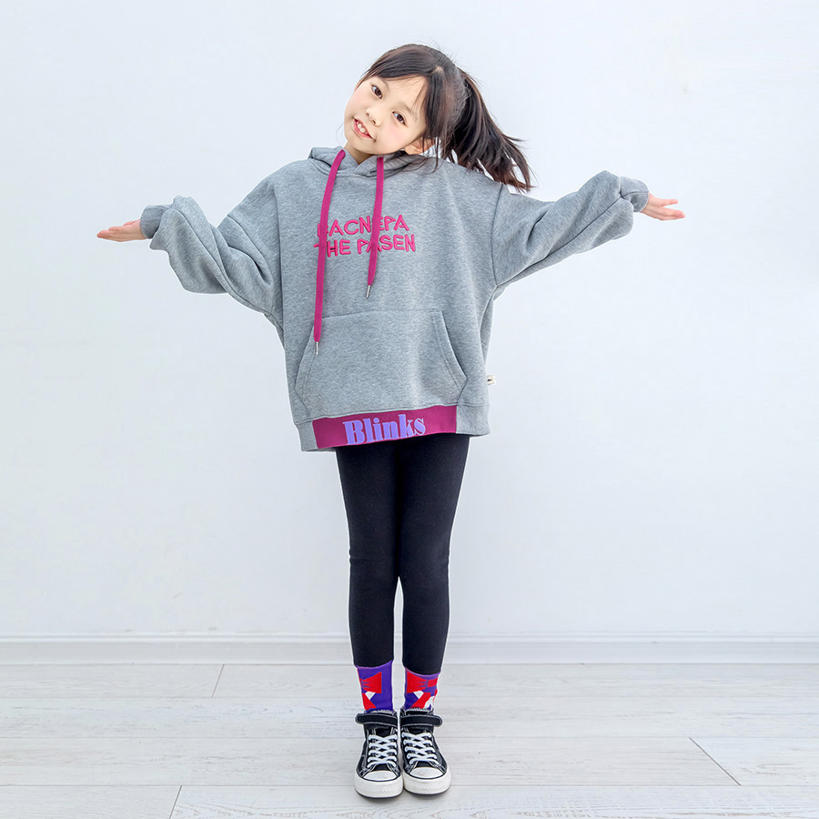 秋冬女童一体绒灰色加绒加厚帽衫