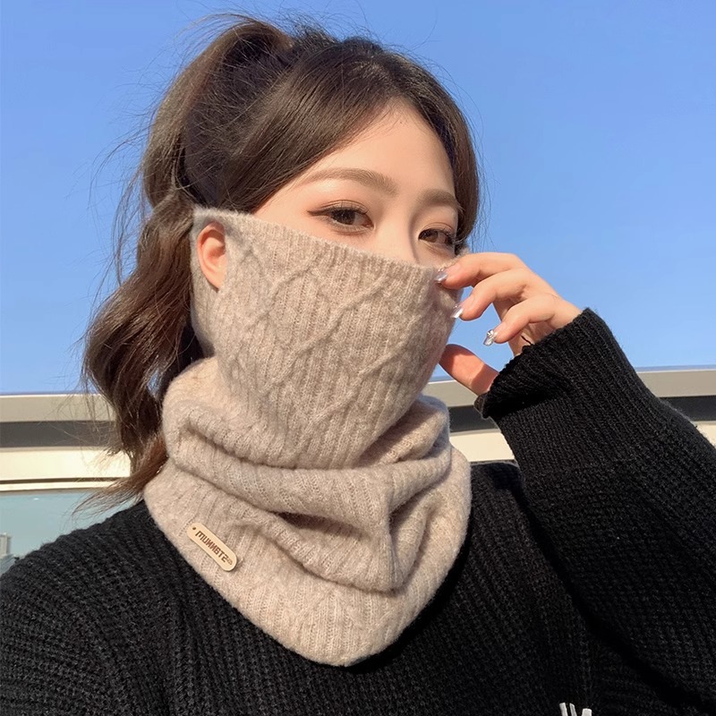 韩版纯色围脖女冬季高级感针织防风面罩秋冬骑车防寒百搭挂耳