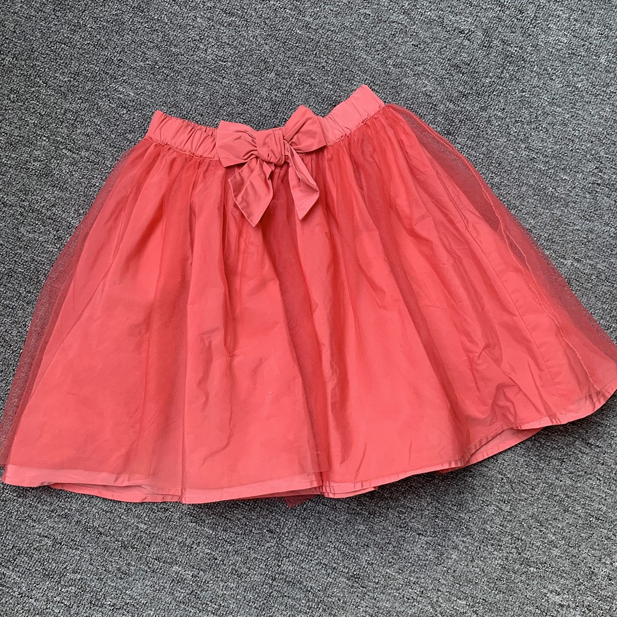 6-8岁 法单S家纯原女童女孩西瓜红大蝴蝶结纱裙半身裙