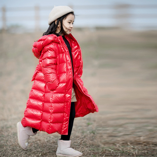 辫子蝴蝶结90白鹅绒女童长款羽绒服儿童女孩可爱加厚加长免洗面料