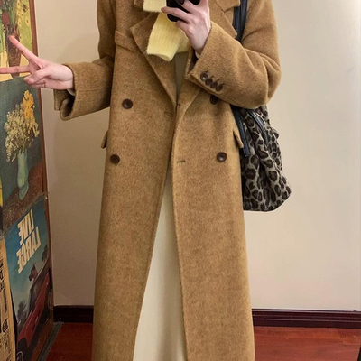 棕色羊绒大衣中长款小个子2025秋冬新款正肩羊毛呢外套872p95k188