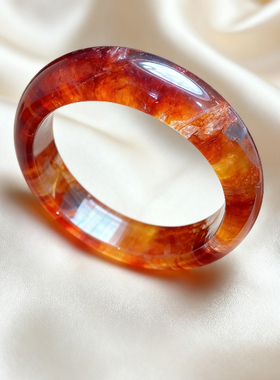 天然红黄胶花正圈圆条手镯