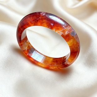 天然红黄胶花正圈圆条手镯 手围圈口51.5-60mm宽度9.2-15.6mm
